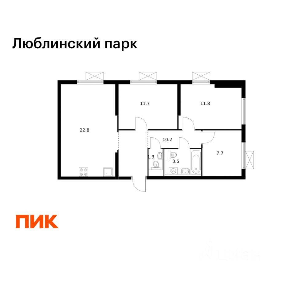 3-комн. квартира, 69 м², в ЖК «Люблинский парк»