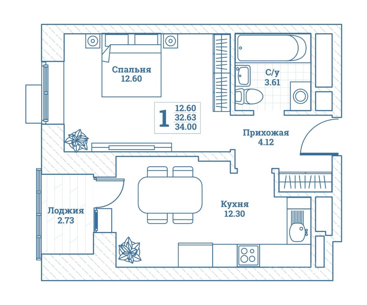 2-комн. квартира, 61,19 м², в ЖК Новоград Монино