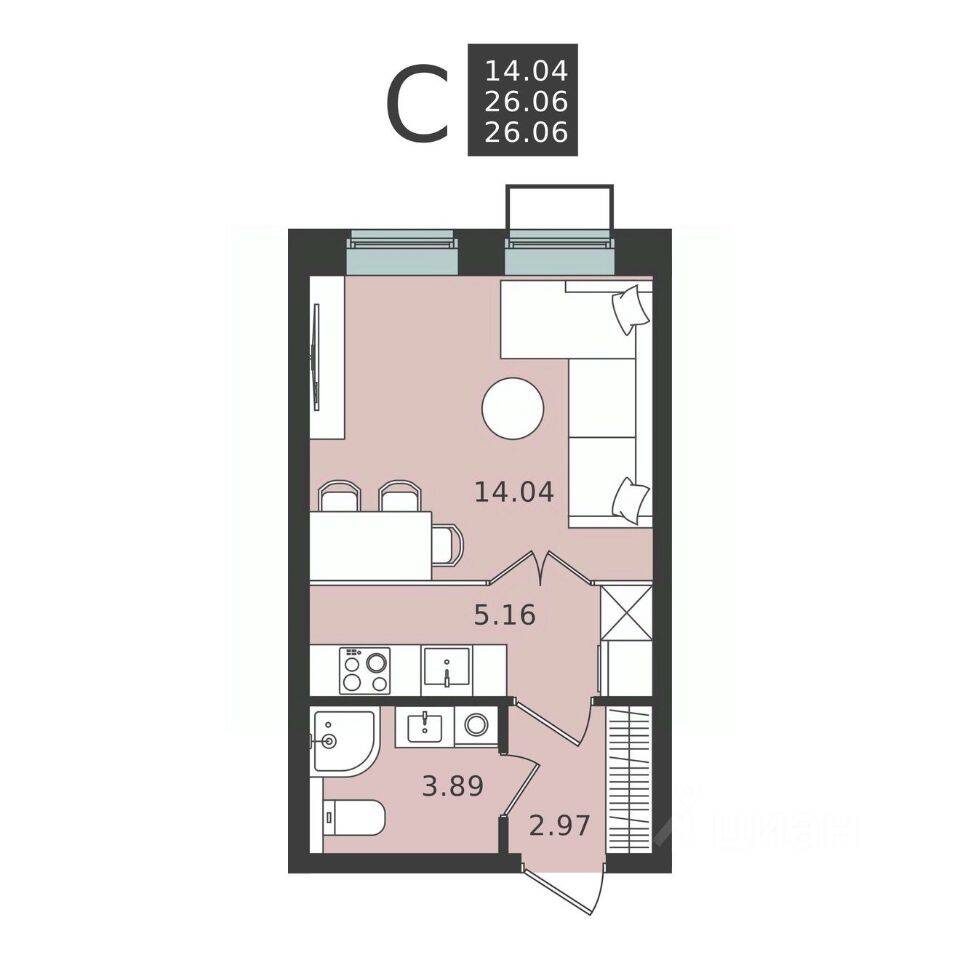 Квартира-студия, 26,06 м², в ЖК Мишино-2