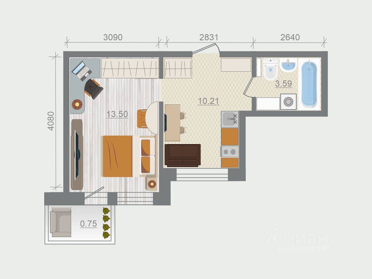Планировка 1 комнатной квартиры, 28.05 м², в «Эко-квартал Гармония»