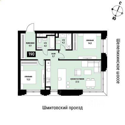 2-комн. квартира, 76 м², в ЖК Шелепиха