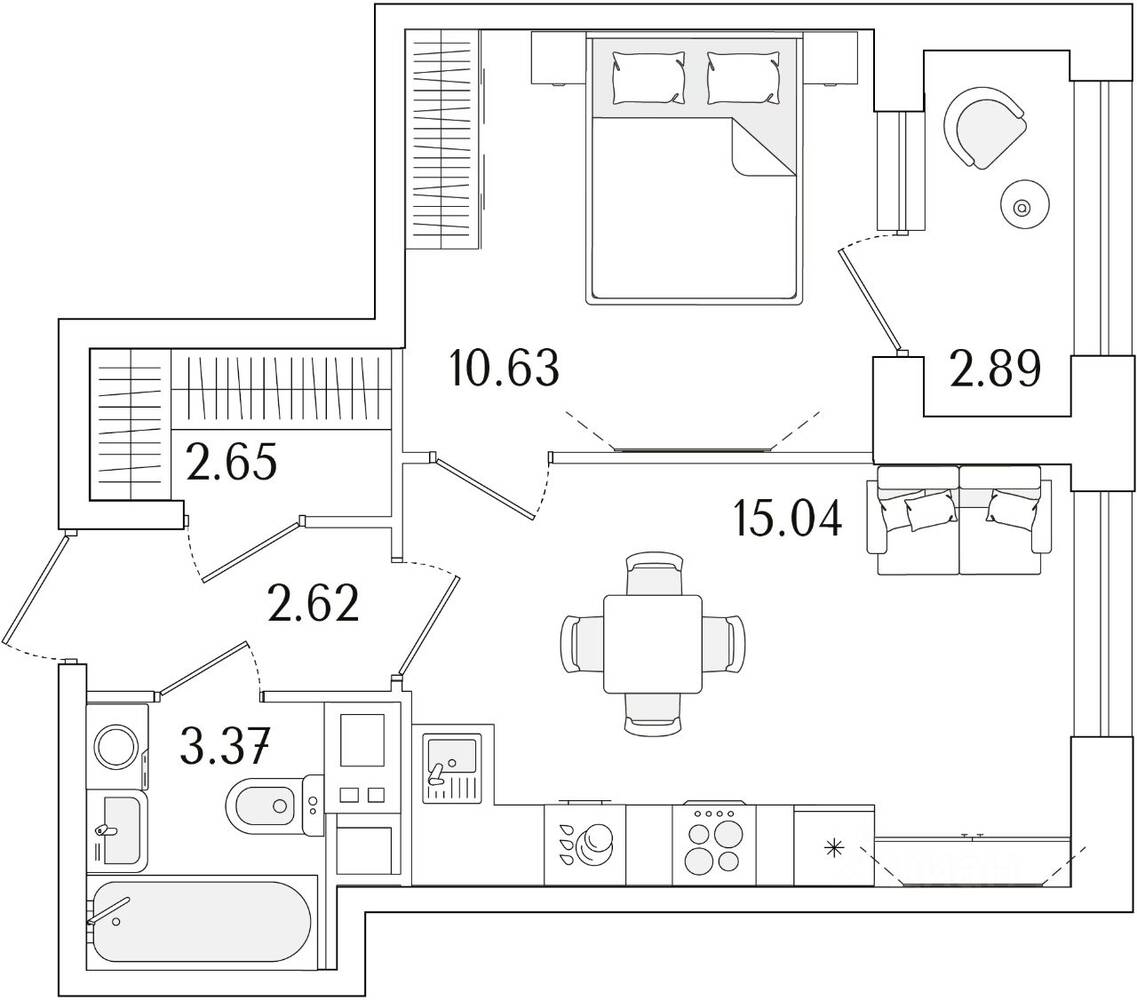 1-комн. квартира, 35,76 м², в ЖК «Аурум»