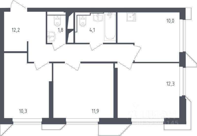 3-комн. квартира, 62,36 м², в Апарт-комплекс Sky Sputnik