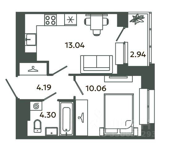 1-комн. квартира, 31,59 м², в ЖК Загляденье