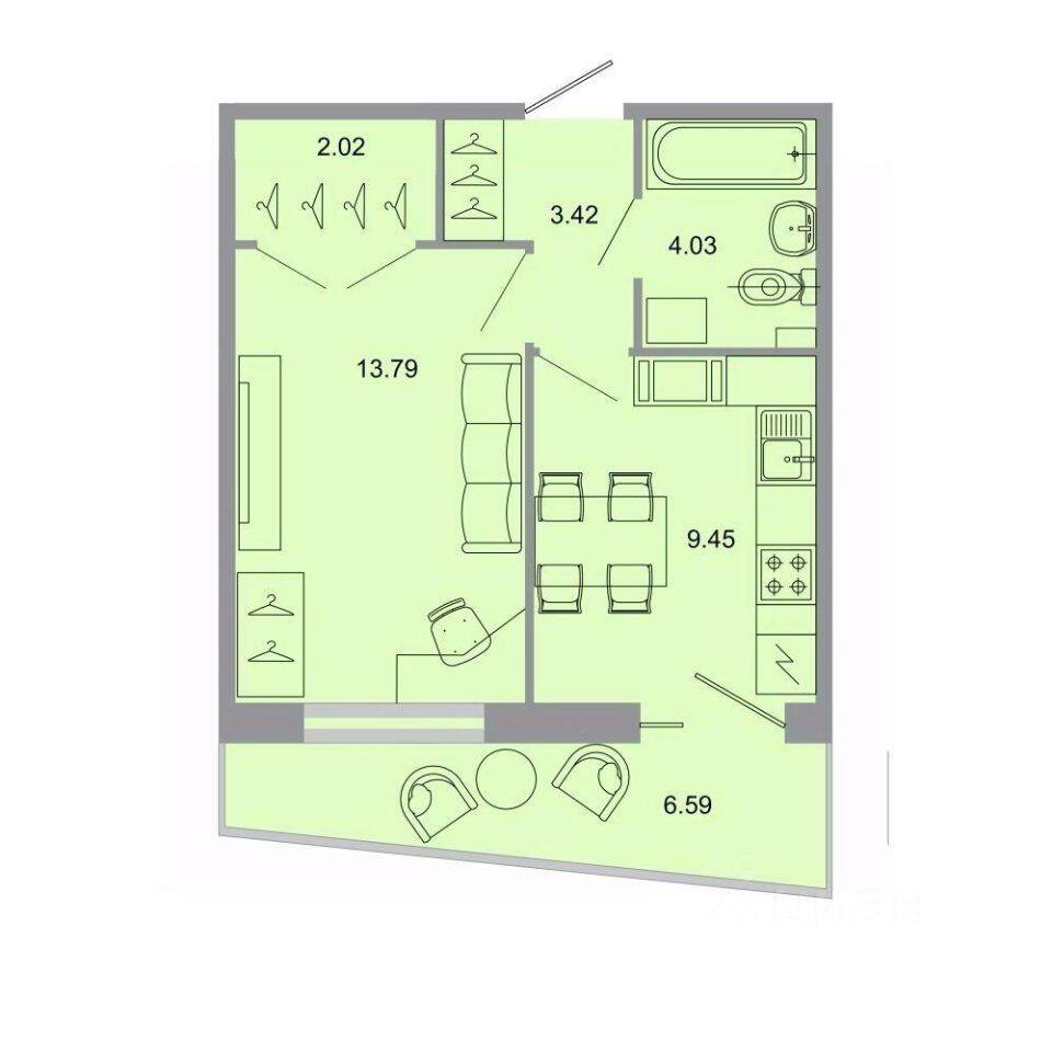 1-комн. квартира, 33,9 м², в ЖК Стороны света