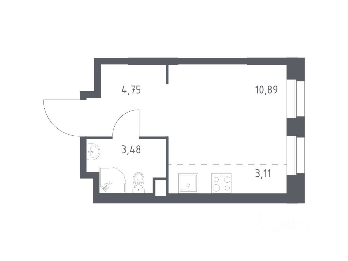 Квартира-студия, 22,23 м², в ЖК ЭкоБунино