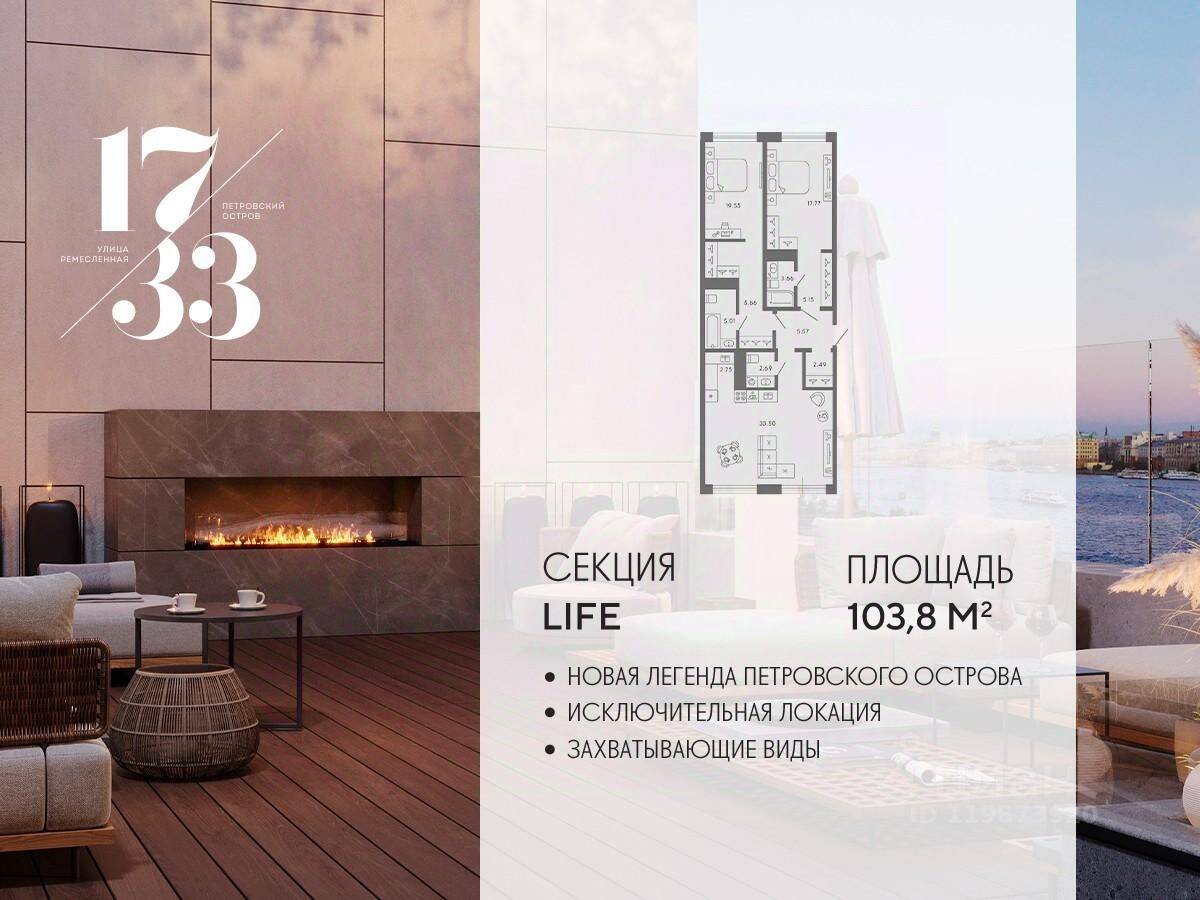 2-комн. квартира, 103,8 м², в Апарт-комплекс 17/33 Петровский остров