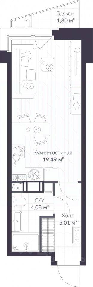 Квартира-студия, 29,12 м², в ЖК ВЕРЕН НОРТ Сертолово