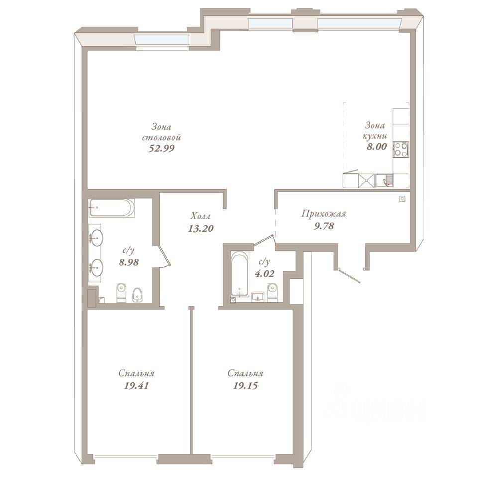 Планировка 2 комнатной квартиры, 139.2 м², в «Приоритет»