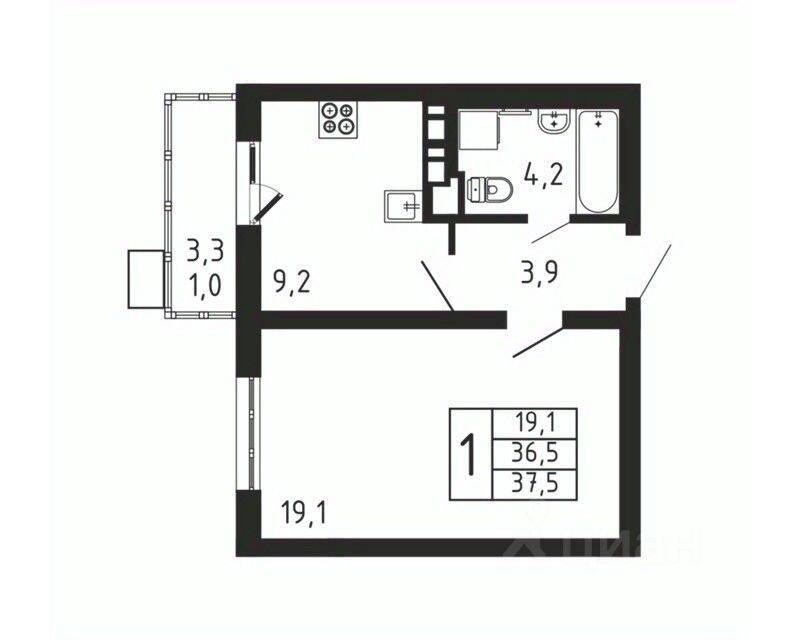 1-комн. квартира, 37,5 м², в ЖК «Пироговская Ривьера»