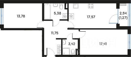2-комн. квартира, 70,46 м², в ЖК Регенбоген
