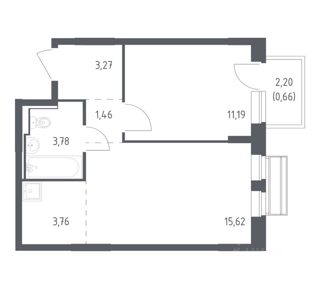 1-комн. квартира, 39,74 м², в ЖК Рублевский Квартал
