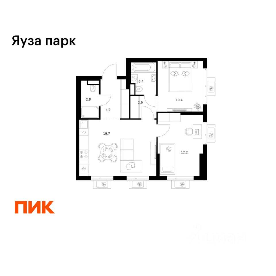 2-комн. квартира, 56 м², в ЖК Яуза парк (ПИК)