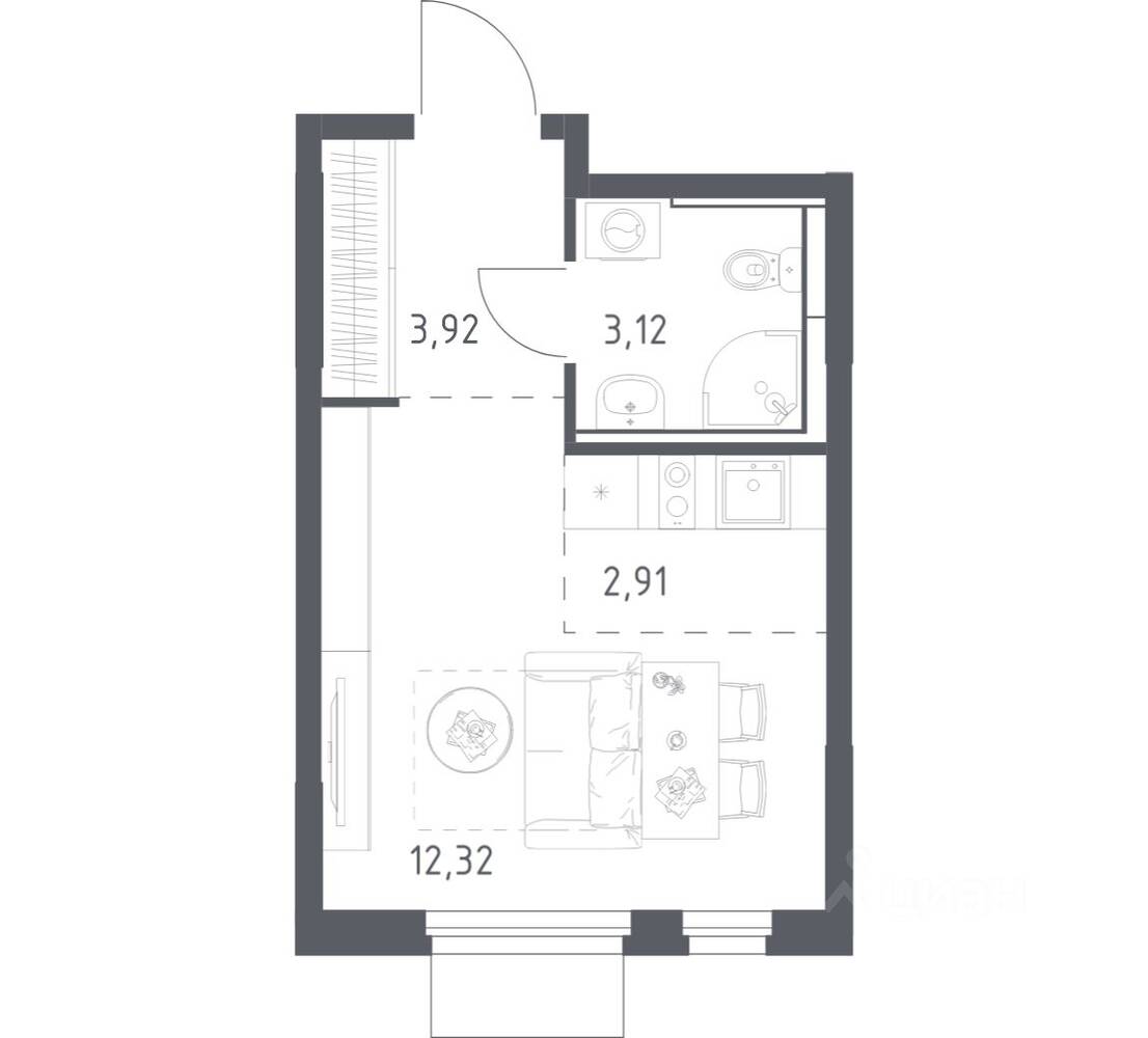 Квартира-студия, 22,27 м², в ЖК Мытищи Парк