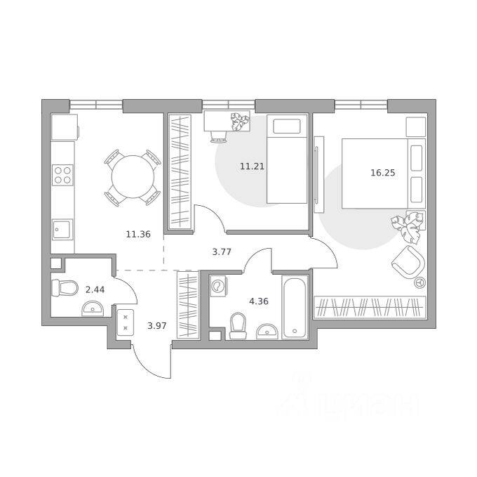 2-комн. квартира, 53,36 м², в ЖК «Нижегородская от Гранель»
