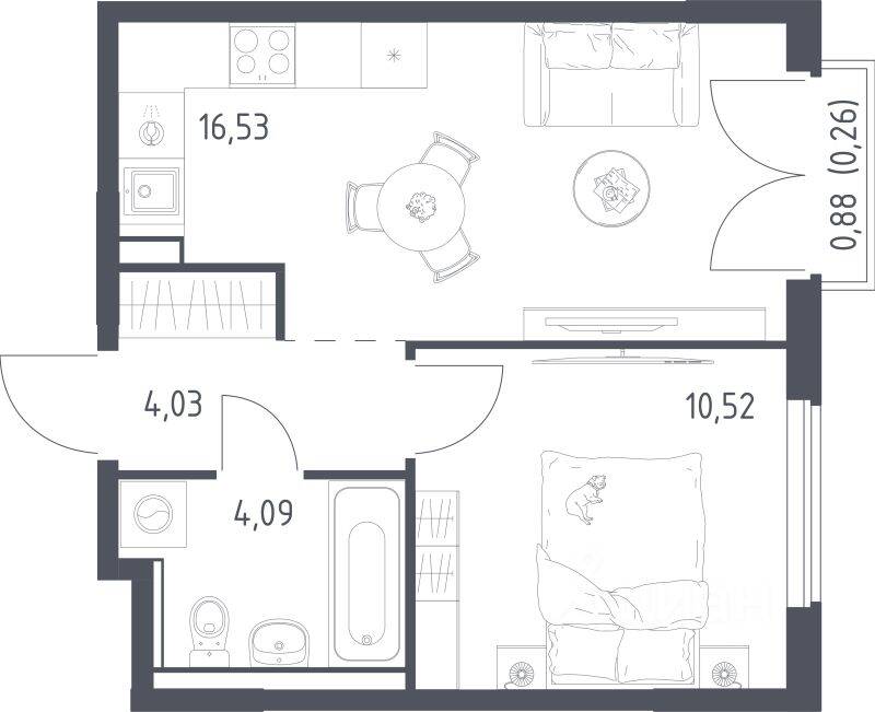 1-комн. квартира, 35,43 м², в ЖК Егорово Парк