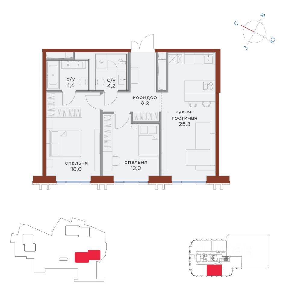 2-комн. квартира, 74,4 м², в ЖК Татарская 35