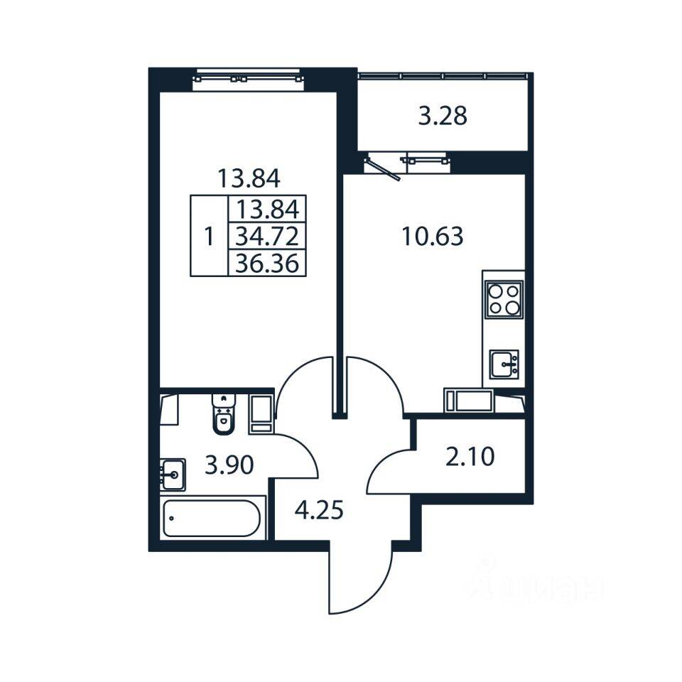 1-комн. квартира, 35,94 м², в ЖК Полис ЛАВрики