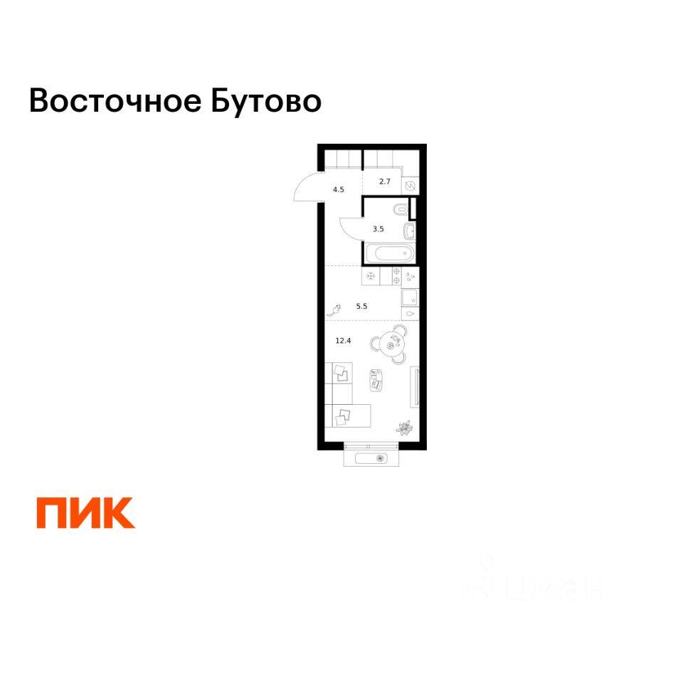 Квартира-студия, 28,6 м², в ЖК «Восточное Бутово»