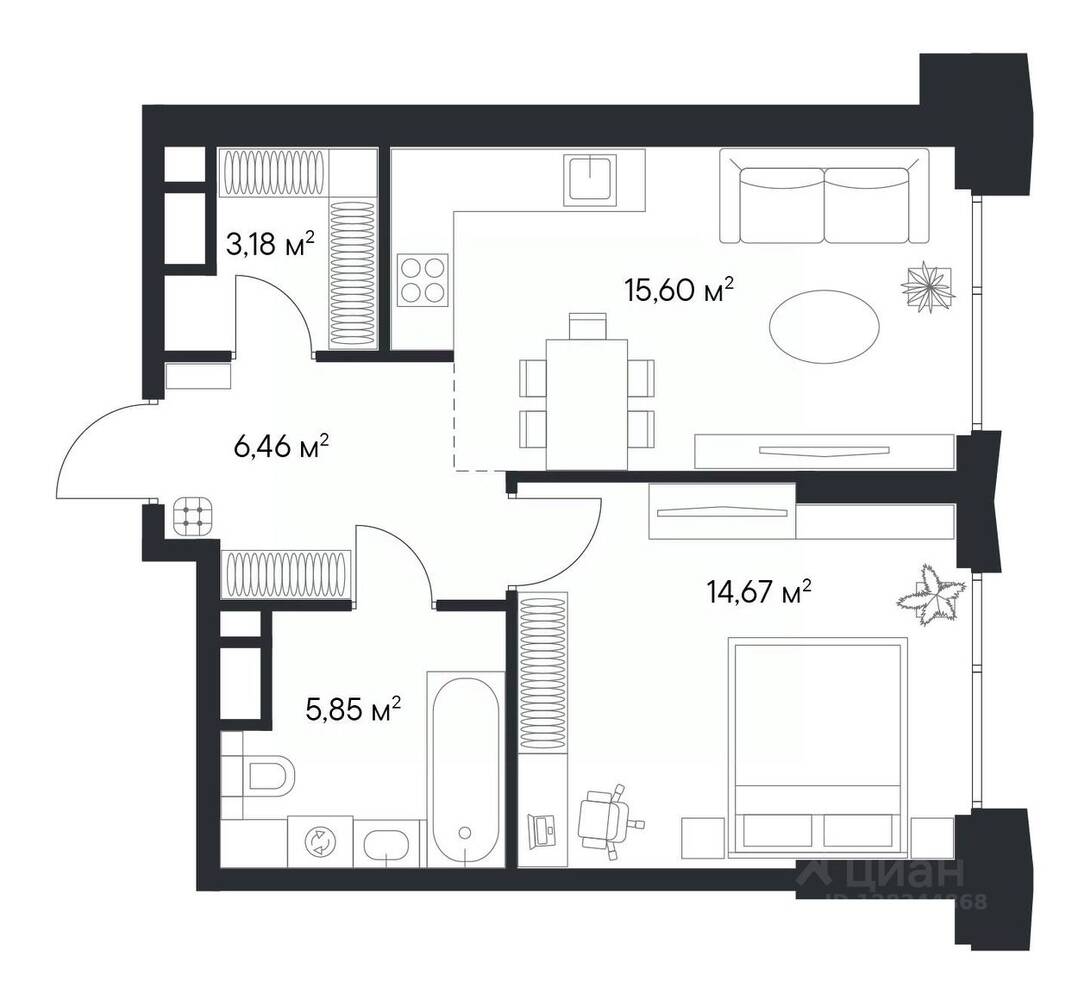 1-комн. квартира, 45,76 м², в ЖК 1-й Нагатинский
