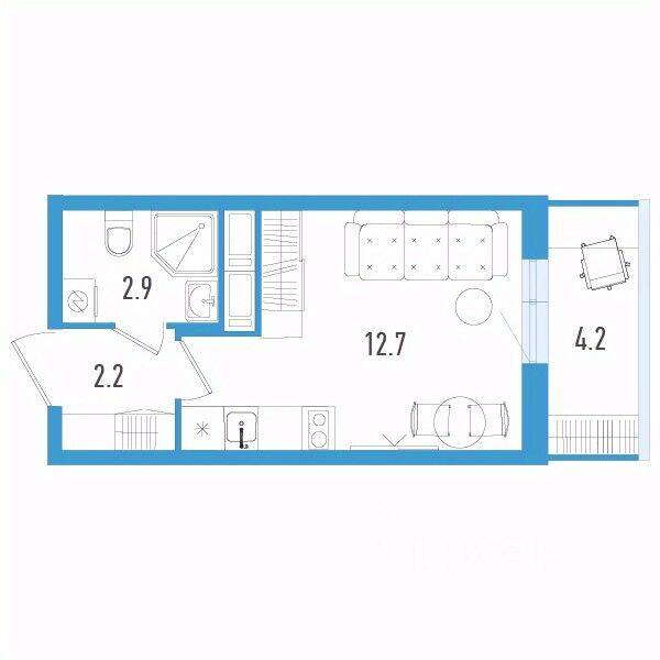 Квартира-студия, 19,1 м², в ЖК Aerocity 3