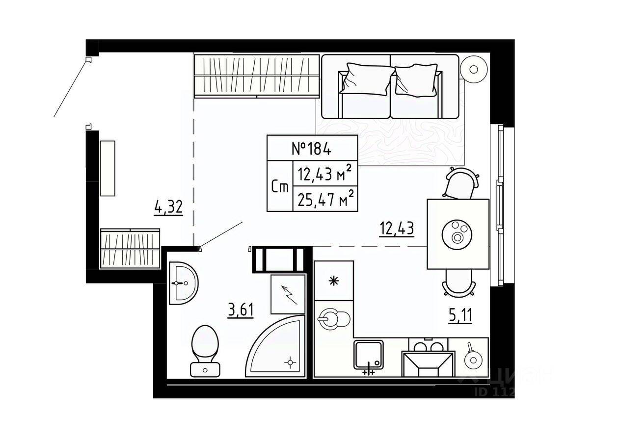 Квартира-студия, 25,9 м², в Малоэтажный ЖК Аннино Сити