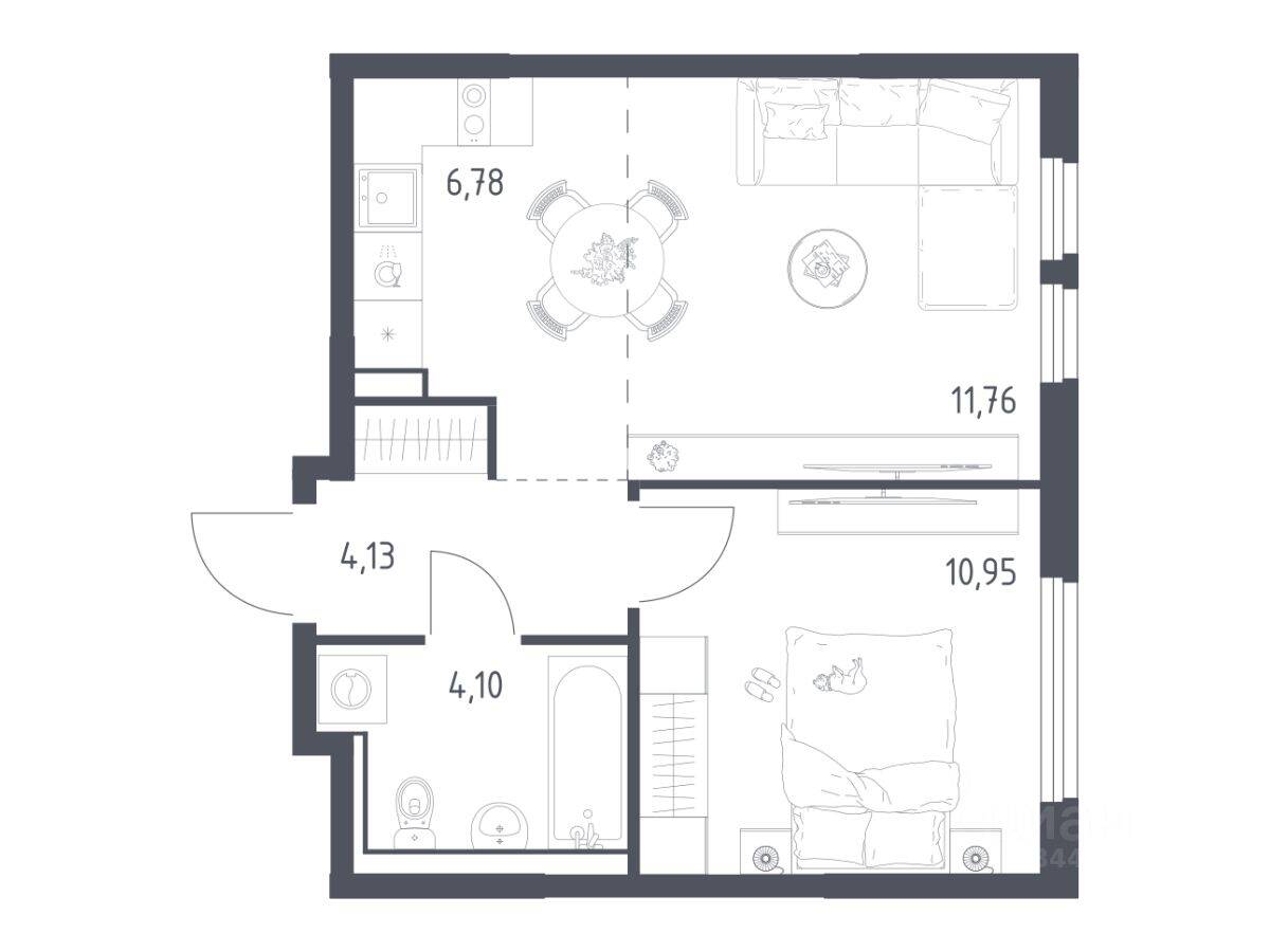 1-комн. квартира, 37,72 м², в ЖК «Пригород Лесное»