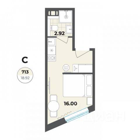 Квартира-студия, 18,92 м², в Апарт-комплекс Лиговский, 127