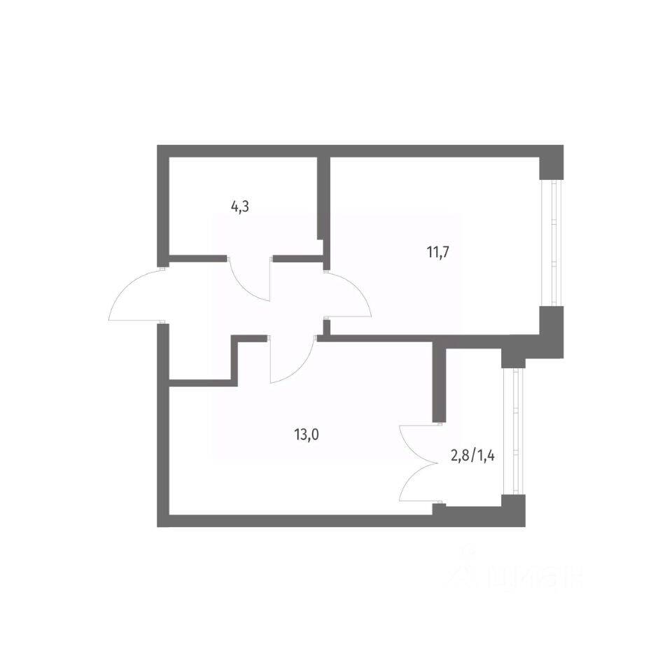 Планировка 1 комнатной квартиры, 34.6 м², в «NEWПИТЕР»