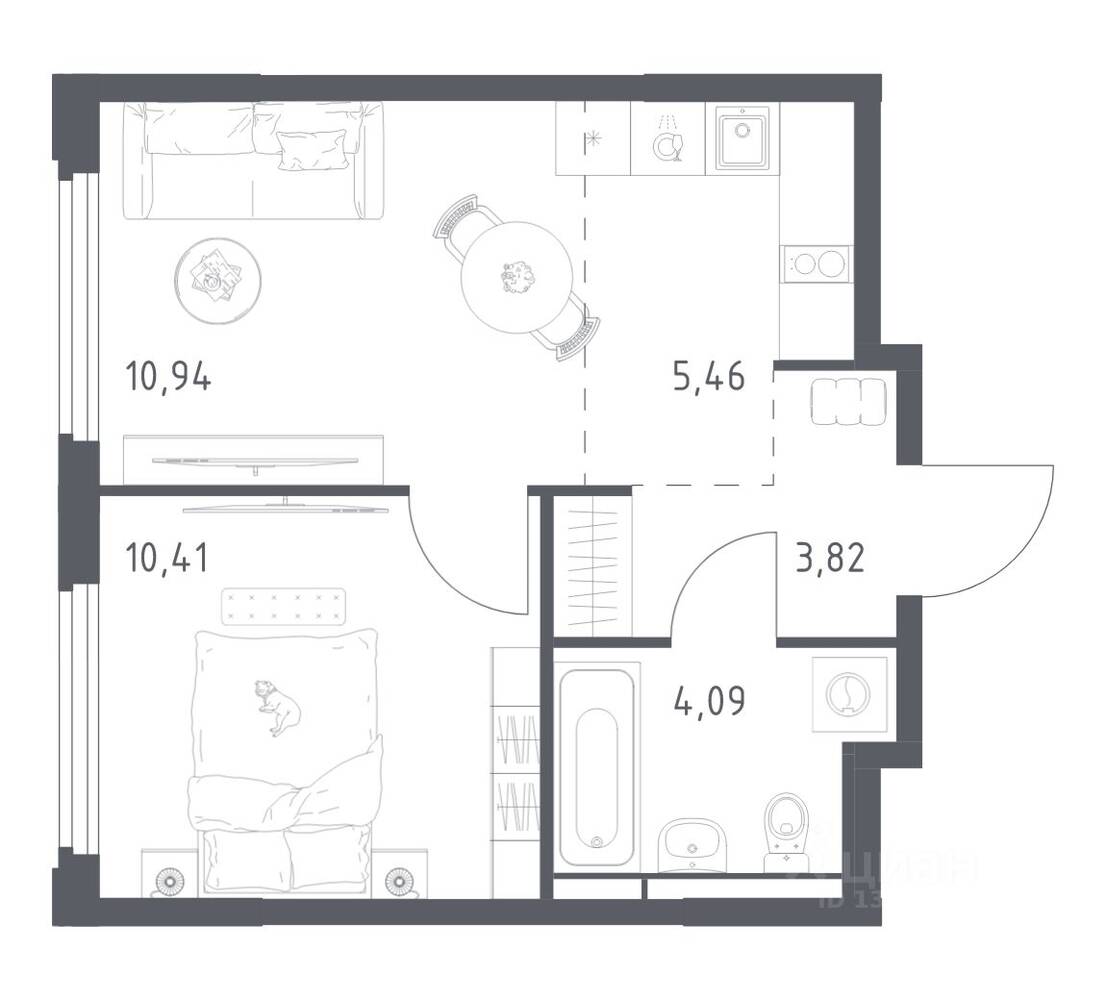 1-комн. квартира, 34,72 м², в ЖК Космический Квартал