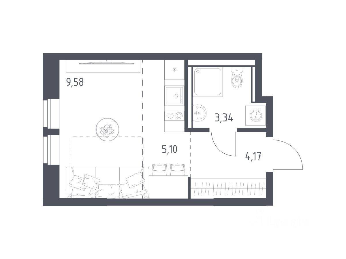 Квартира-студия, 22,19 м², в ЖК «Пригород Лесное»