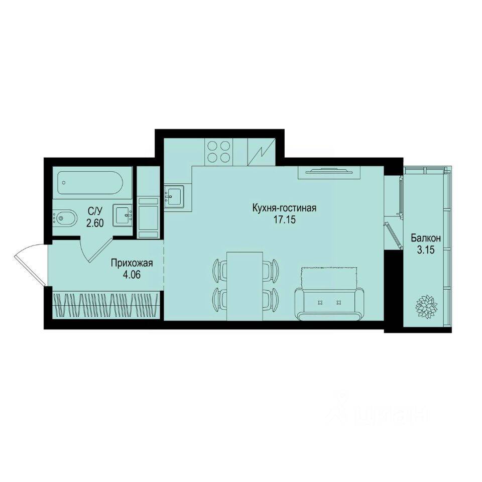 Квартира-студия, 24,76 м², в ЖК ID Kudrovo II