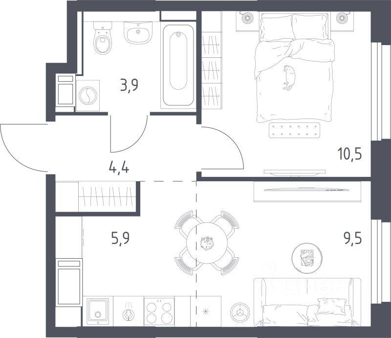 1-комн. квартира, 33,5 м², в ЖК Мытищи Парк