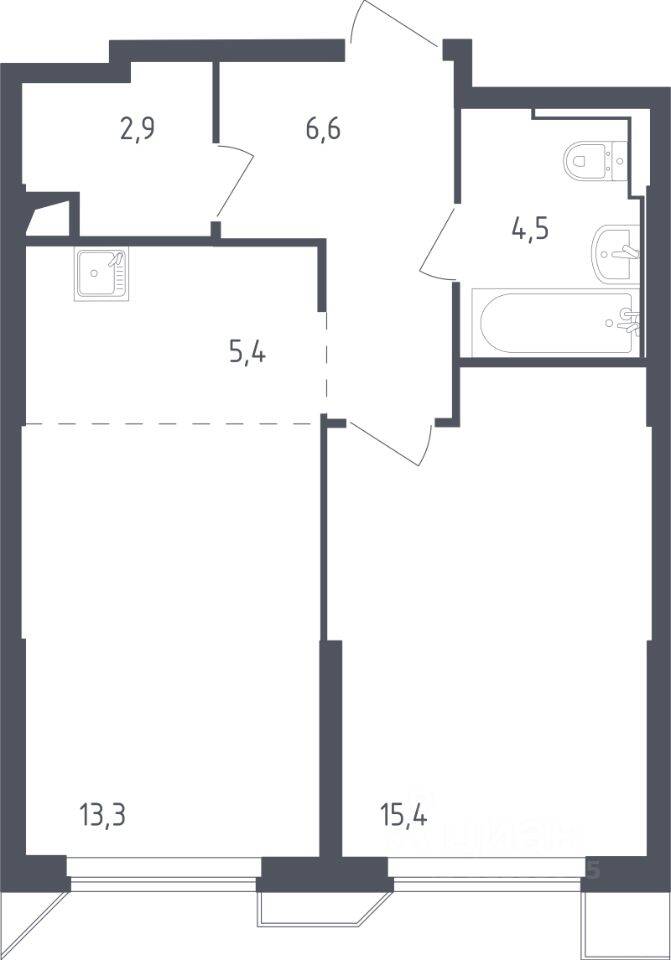 Планировка 1 комнатной квартиры, 47.91 м², в «Sky Sputnik»
