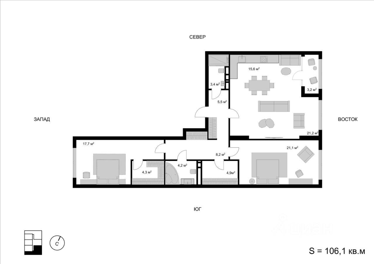 3-комн. квартира, 106,3 м², в ЖК Мытищи-Сити