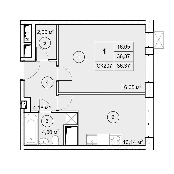 1-комн. квартира, 36,3 м², в ЖК Экоград Новый Катуар