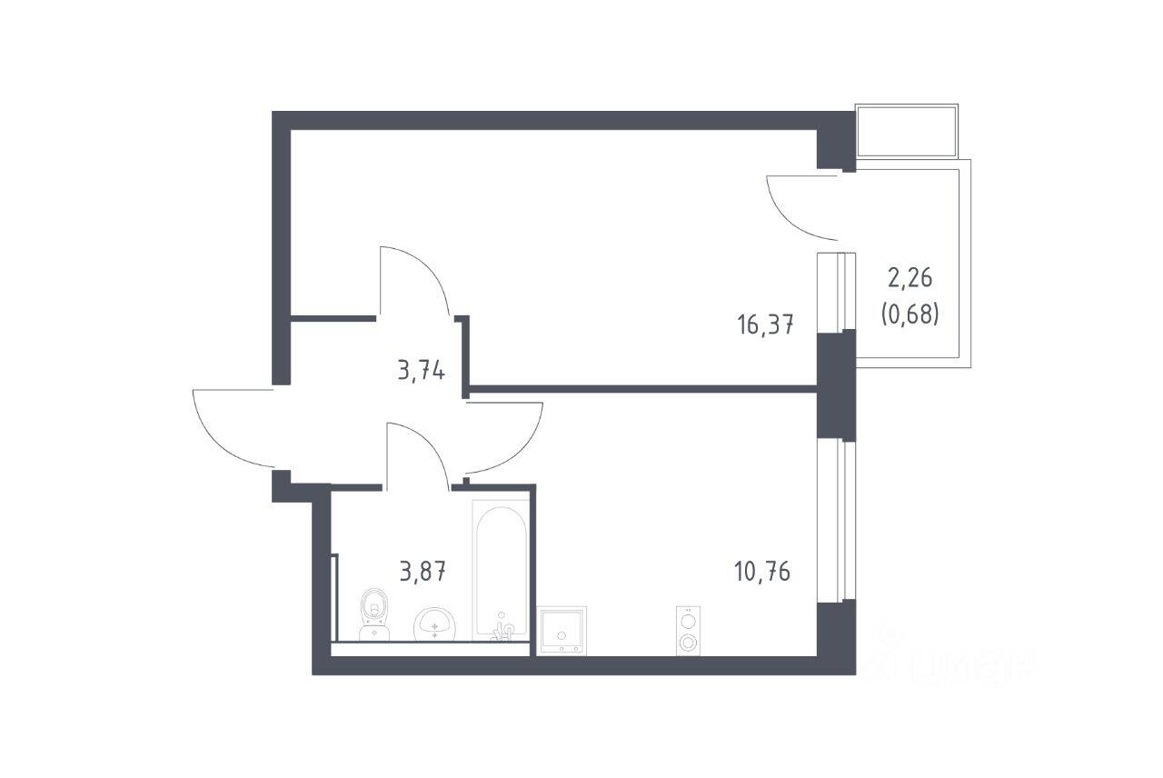 1-комн. квартира, 35,42 м², в ЖК Егорово Парк