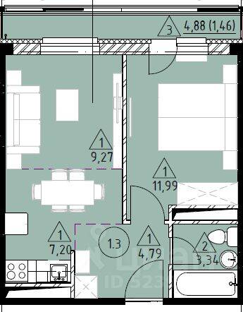 2-комн. квартира, 38,05 м², в ЖК Марусино-6