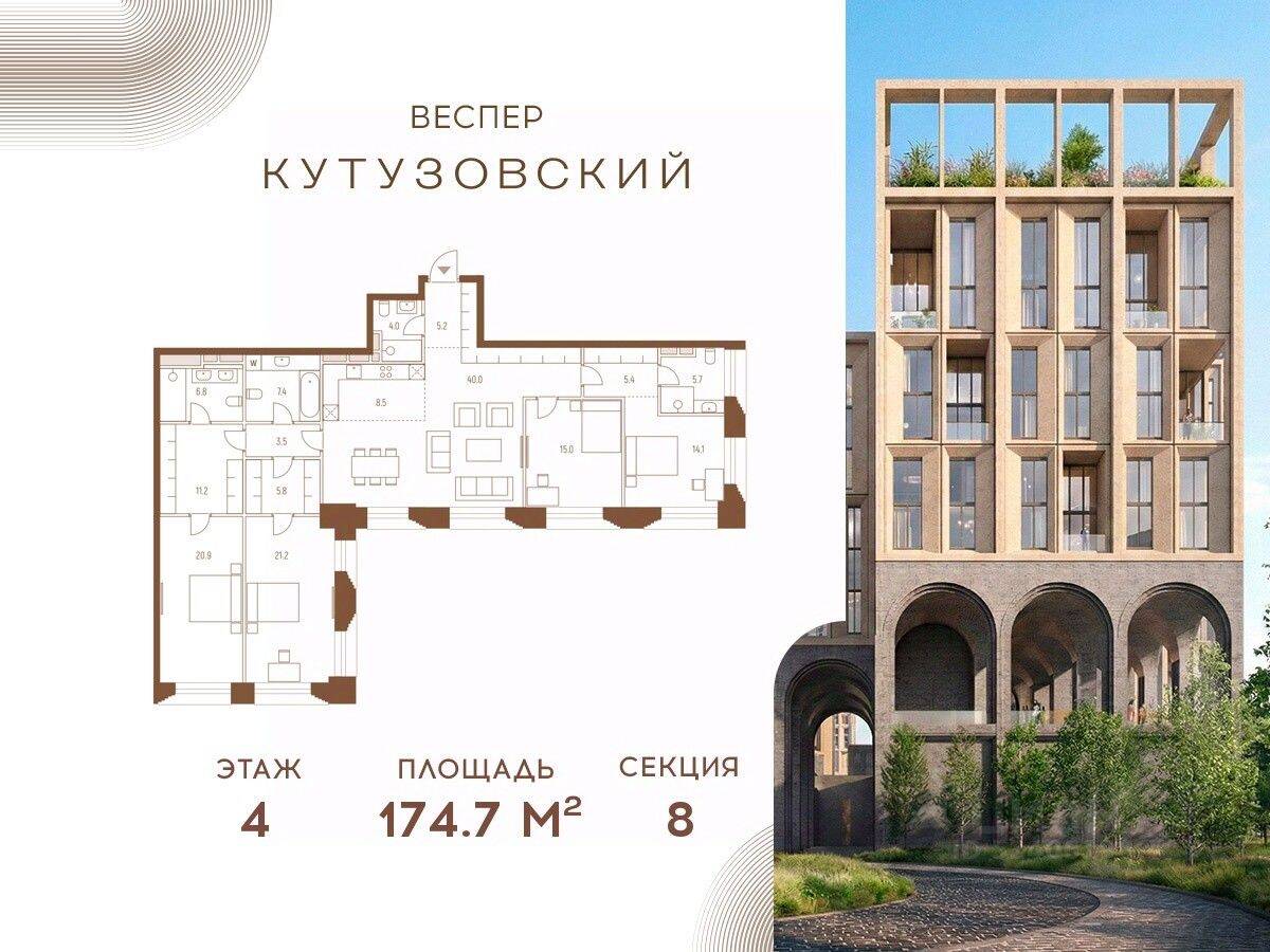4-комн. квартира, 174,7 м², в ЖК Vesper Кутузовский
