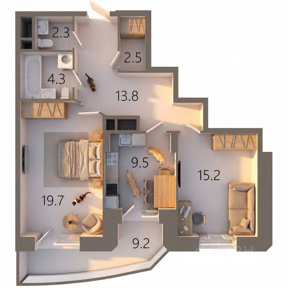 2-комн. квартира, 70,1 м², в ЖК «Советская 18»