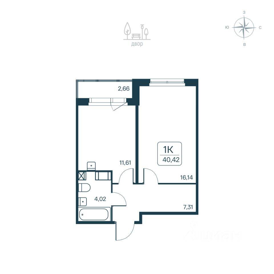 1-комн. квартира, 40,42 м², в ЖК Расцветай в Янино
