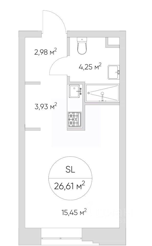 Квартира-студия, 26,7 м², в Апарт-комплекс N'ice loft