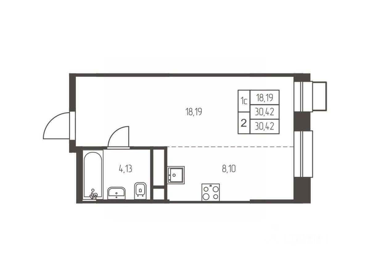Квартира-студия, 30,4 м², в ЖК Новая Ивантеевка