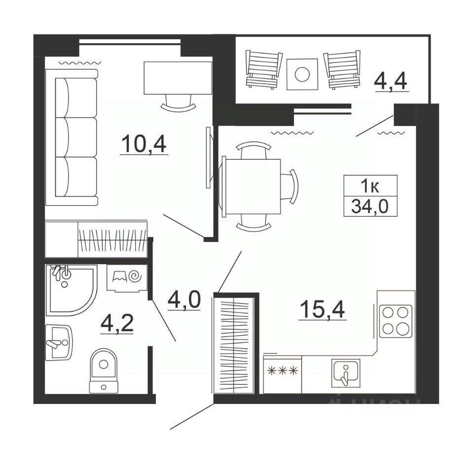 1-комн. квартира, 34 м², в ЖК Рубеж