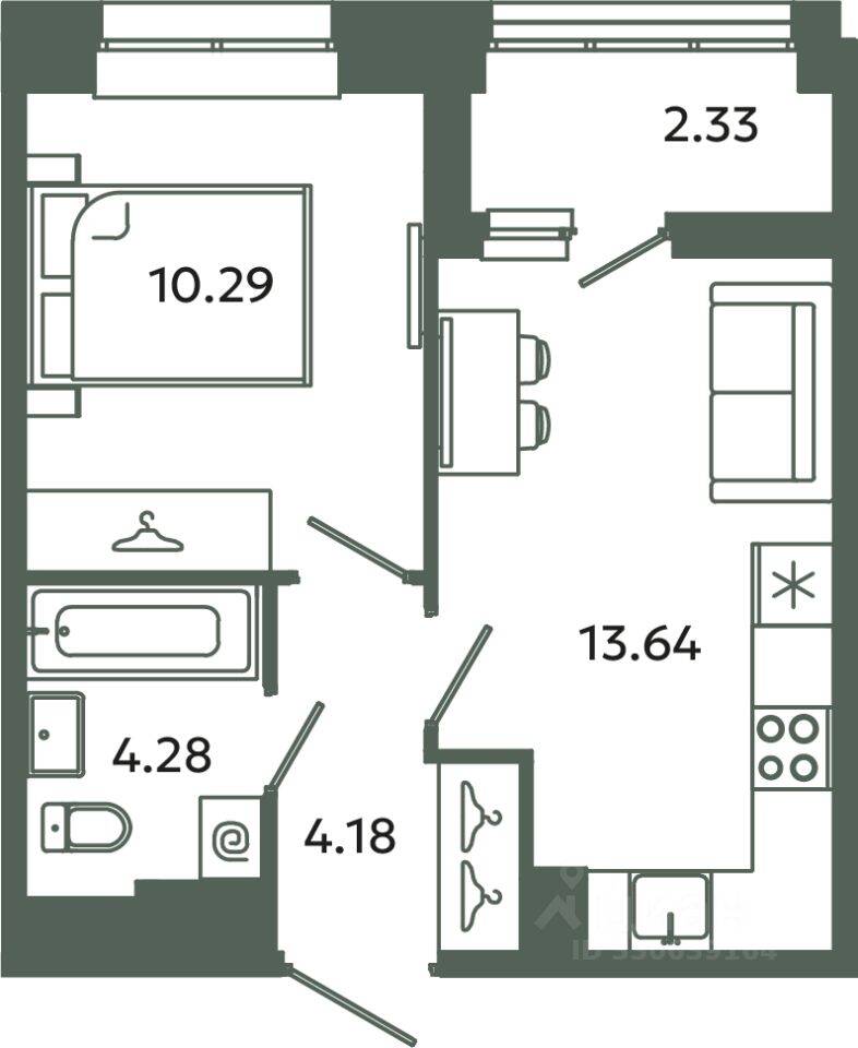 1-комн. квартира, 32,39 м², в ЖК Загляденье