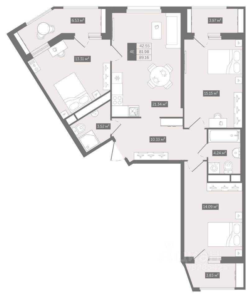 3-комн. квартира, 89,16 м², в ЖК UP-квартал «Воронцовский»