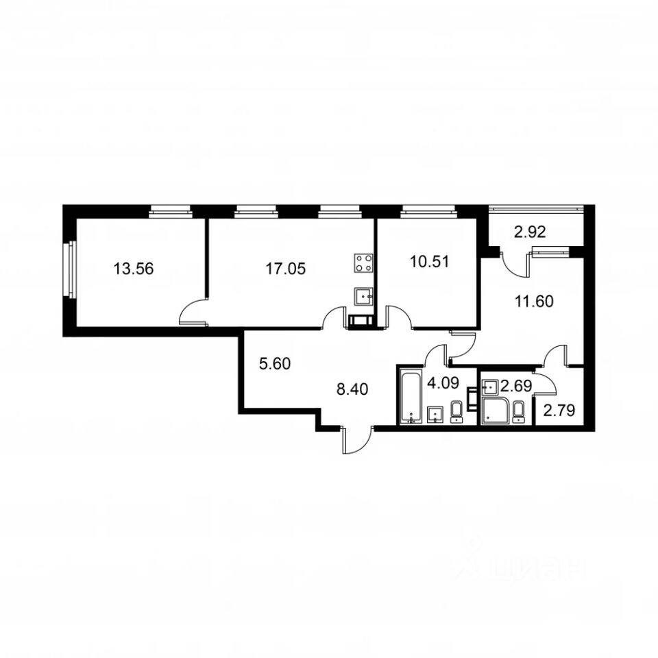 3-комн. квартира, 77,75 м², в ЖК Квартал Заречье