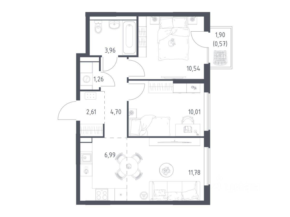 2-комн. квартира, 52,42 м², в ЖК Горки Парк