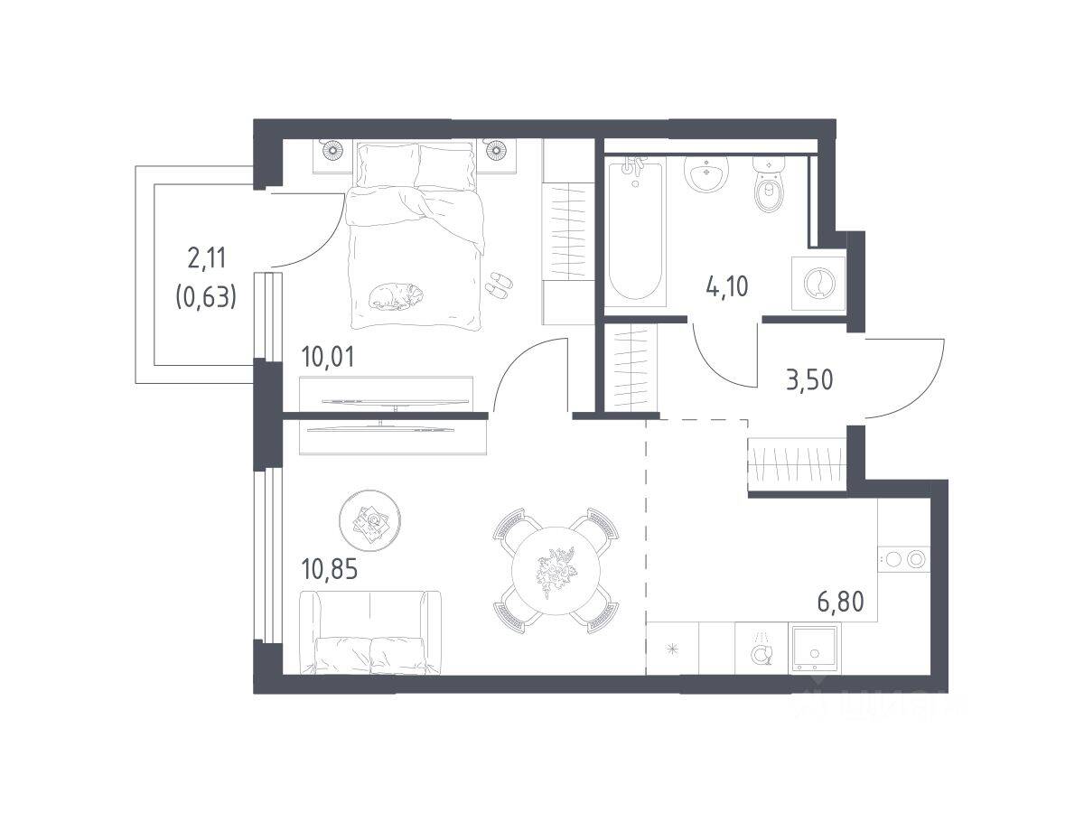 1-комн. квартира, 35,89 м², в ЖК «Пригород Лесное»