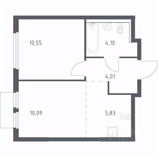1-комн. квартира, 34,58 м², в ЖК «Пригород Лесное»